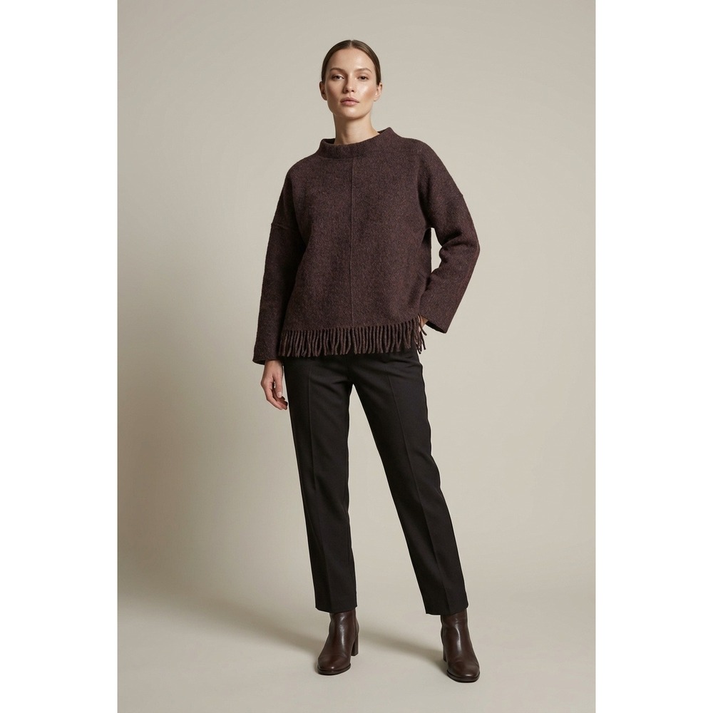 J.Crew Alpaca Wool Fringe Hem Mock Neck Sweater Brown Womens Small